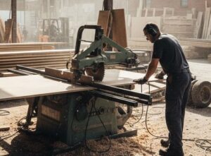 Wood being cut to size