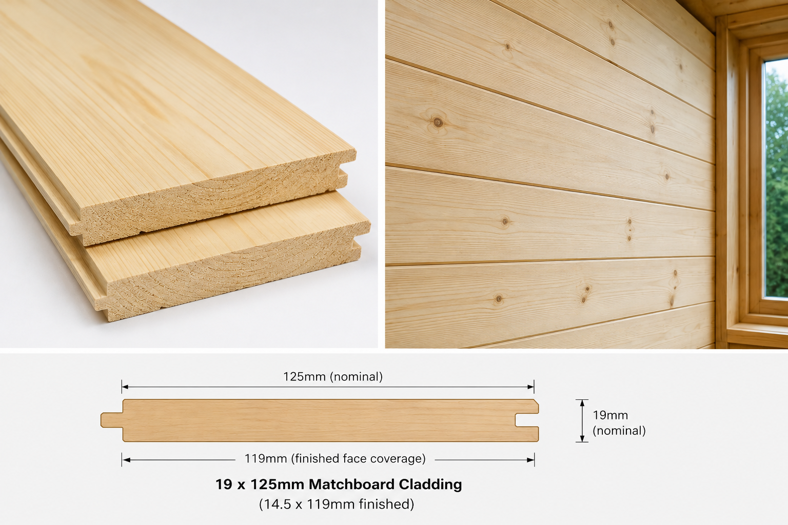 Matchboard Cladding 19x125 (14.5mm x119mm ) PTGV 1 Matchboard Cladding 19x125 (14.5mm x119mm ) PTGV